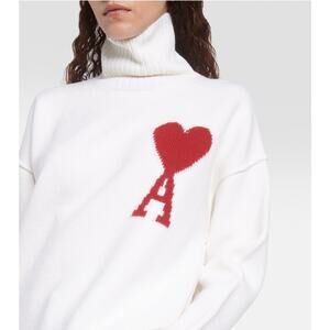 AMI Alexandre Mattiussi Ami de Cœur Sweater Off White Red Heart Turtleneck